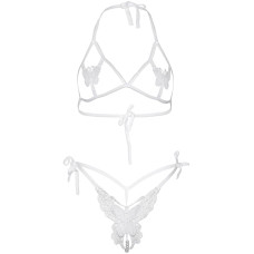 Еротичний комплект з відкритою чашкою, білий Leg Avenue Open Cup Bra and Pearl Panty White, One Size