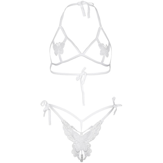 Еротичний комплект з відкритою чашкою, білий Leg Avenue Open Cup Bra and Pearl Panty White, One Size
