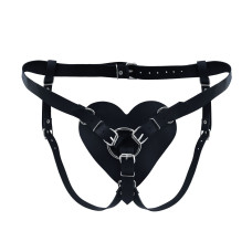 Трусики «Серце» для страпона з натуральної шкіри, чорні Feral Feelings Black Hearts Strap-on Belt