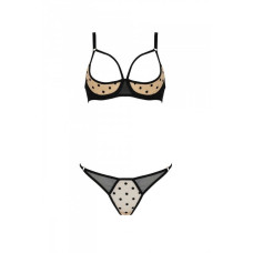 Еротичний комплект з відкритими чашками, бежевий Passion Marina Set With Open Bra Beige, S/M