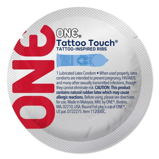 Синий презерватив ONE Tattoo Touch Blue, 1 шт