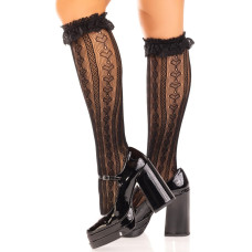 Ажурні шкарпетки з рюшами, високі, чорні Leg Avenue Sweetheart Ruffle Cuff Knee Highs Black