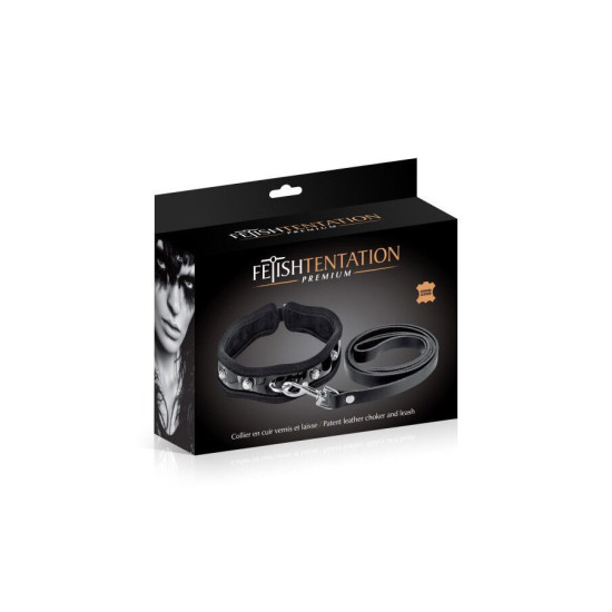 Лакированный ошейник с поводком Fetish Tentation Premium Patent Leather Chocker and Leash