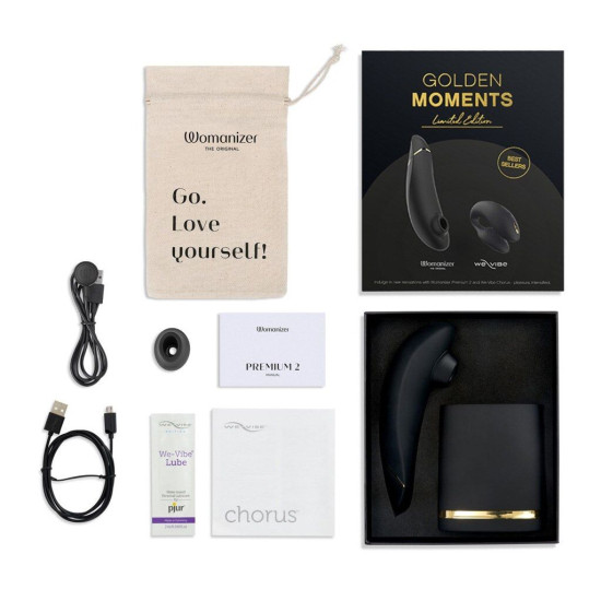 Подарунковий преміум набір Golden Moments (вакуумний кліторальний стимулятор Womanizer Premium + вібратор для пар We-Vibe Chorus)