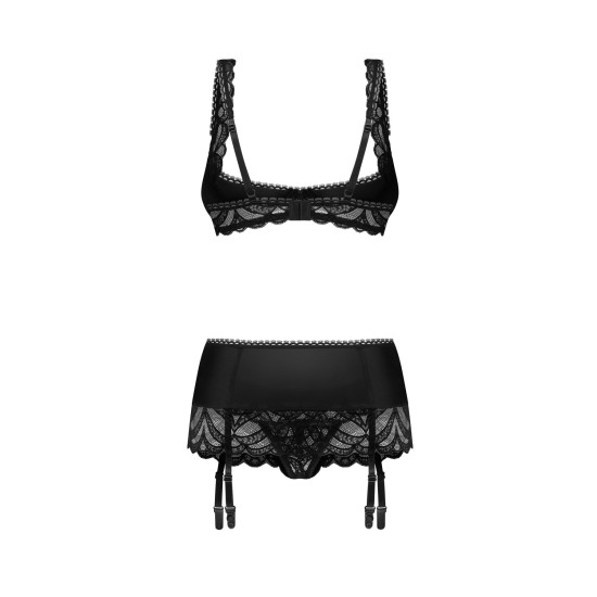 Еротичний комплект білизни з відкритим доступом до промежини Obsessive Lecille 3-Pcs Crotchless Set, 2XL/3XL