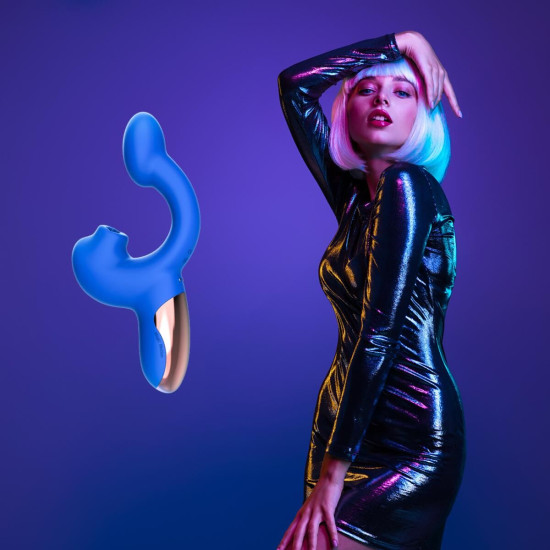Смарт-вібратор з подвійною стимуляцією (віброяйце та язичок), синій Magic Motion Ponder Blue