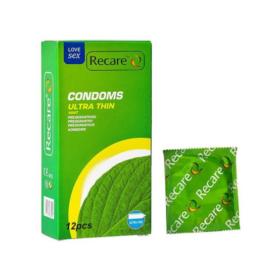 Ультратонкі презервативи з ароматом м'яти, 12 шт Recare Ultra Thin Mint Condoms