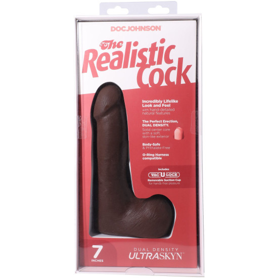 Фаллоимитатор с мошонкой, длина 17.8 см Doc Johnson The Realistic Cock ULTRASKYN - 7 Inch with Balls Chocolate