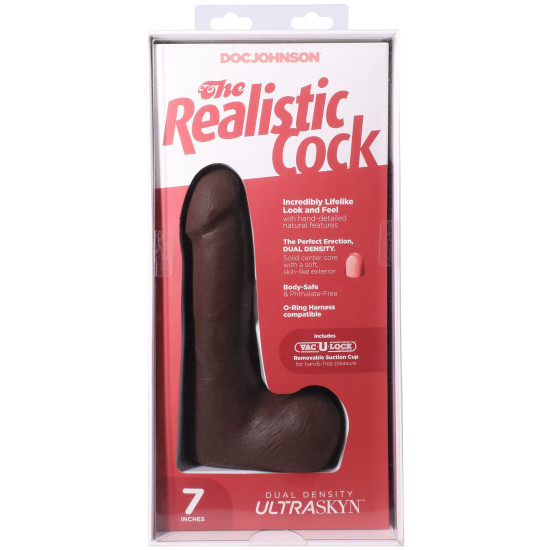 Фаллоимитатор с мошонкой, длина 17.8 см Doc Johnson The Realistic Cock ULTRASKYN - 7 Inch with Balls Chocolate