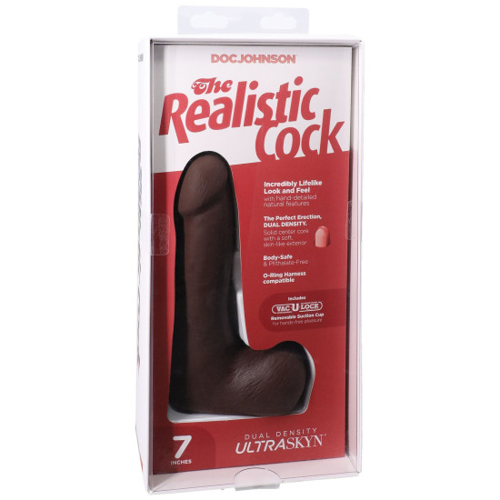 Фаллоимитатор с мошонкой, длина 17.8 см Doc Johnson The Realistic Cock ULTRASKYN - 7 Inch with Balls Chocolate