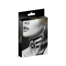 Потрійний чокер з кільцем для повідця з екошкіри Bijoux Pour Toi Fetish