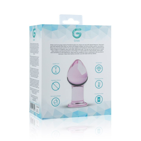 Стеклянная анальная пробка, длина 7,5 см, диаметр 4,5 см, розовая Gildo Pink Glass Buttplug No. 27