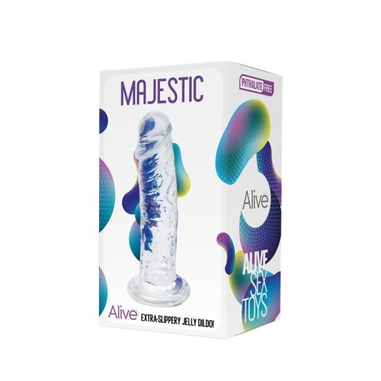 Фалоімітатор на присосці, довжина 14,7 см, діаметр 3,7 см, прозорий Alive Jelly Dildo Majestic
