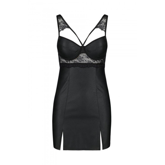 Бэби-долл из эко-кожи и кружева, черный Passion Loona Chemise, S/M