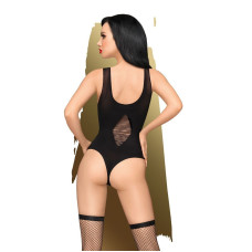 Боді з непрозорим матеріалом, вирізами, декольте, імітацією шнурівки і панчохами, чорне Penthouse Hotter Than Hell Black, S/L