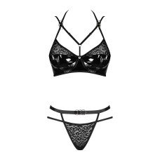 Еротичний комплект під латекс зі стрепами, чорний Obsessive Bagirela 2-Pcs Set Black, L/XL