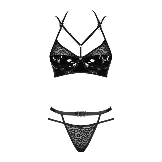 Еротичний комплект під латекс зі стрепами, чорний Obsessive Bagirela 2-Pcs Set Black, L/XL
