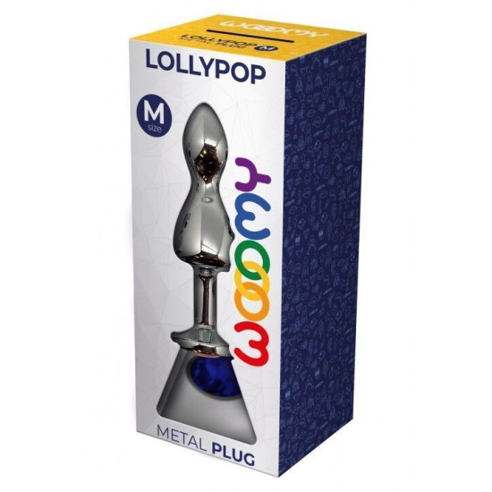 Металева анальна пробка з синім кристалом, діаметр 3,1 см, блакитна Wooomy Lollypop Double Ball Metal Plug Blue, M