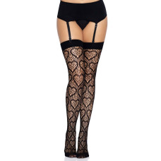 Ажурні панчохи з сердечками, чорні Leg Avenue Heart Thigh Highs Black, One Size
