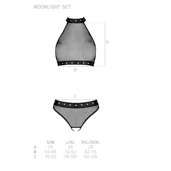 Бельё с открытым доступом (топ, стринги), чёрное Passion Moonlight Set Black, L/XL