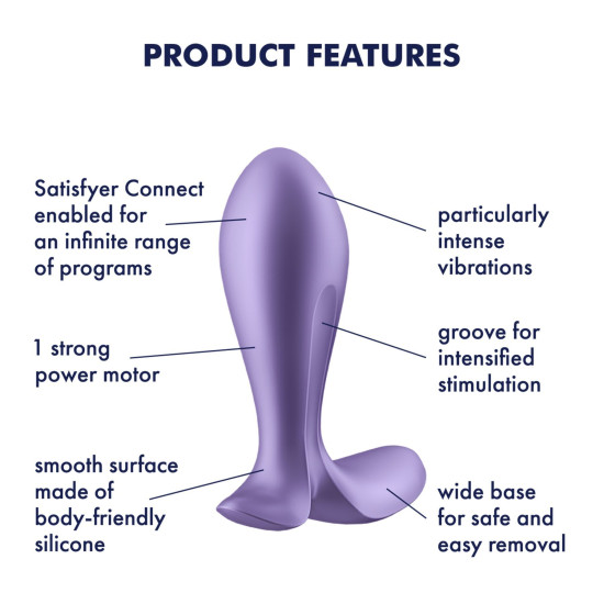 Фіолетова анальна пробка з вібрацією, 9 см, Ø 3 см Satisfyer Intensity Plug Purple