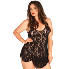 Сорочка беби-долл с кружевом, чёрная Leg Avenue Rose Lace Flair Chemise Black, Queen Size