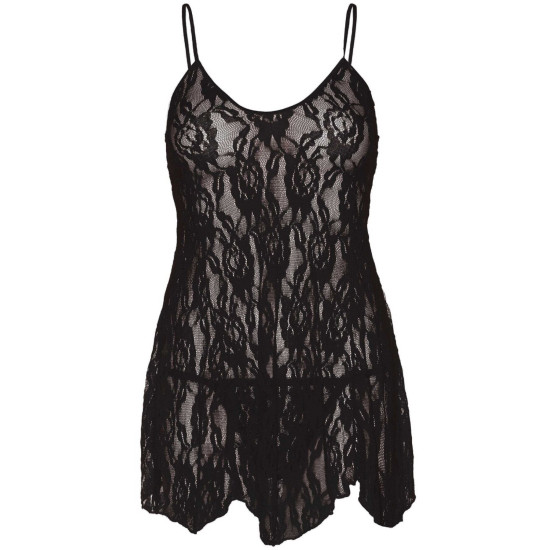 Сорочка беби-долл с кружевом, чёрная Leg Avenue Rose Lace Flair Chemise Black, Queen Size