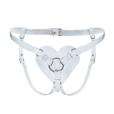 Трусики «Серце» для страпона з натуральної шкіри, білі Feral Feelings White Hearts Strap-on Belt