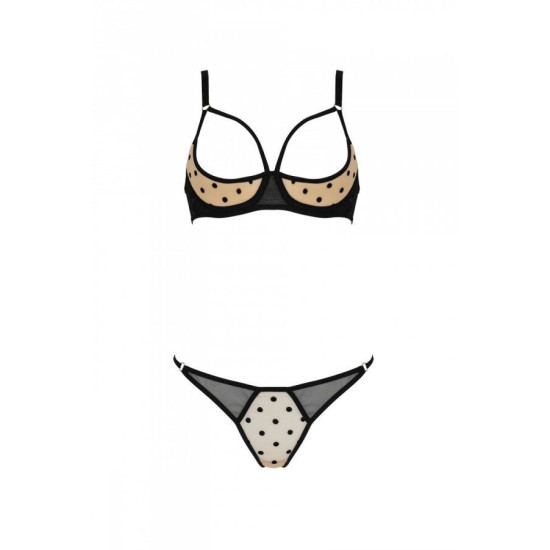 Еротичний комплект з відкритими чашками, бежевий Passion Marina Set With Open Bra Beige, XXL/XXXL