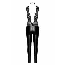Комбінезон із глибоким вирізом, коміром і перловим ланцюжком Noir Handmade F298 Libido Deep-V Catsuit with Collar and Pearl Chain, 3XL