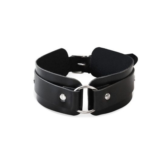 БДСМ-нашийник з кільцем з натуральної шкіри, чорний Art of Sex Martina Collar with Ring