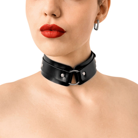 БДСМ-нашийник з кільцем з натуральної шкіри, чорний Art of Sex Martina Collar with Ring