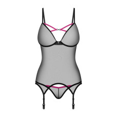 Корсет, прозорий, відкрита спина, стринги в комплекті Obsessive Novenes Corset & Thong, M/L