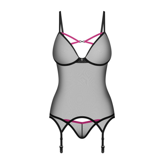 Корсет, прозорий, відкрита спина, стринги в комплекті Obsessive Novenes Corset & Thong, M/L