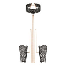 Кружевные наручники и воротник, черные Rosy Gold Lace Cuffs and Collar Black