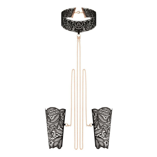 Кружевные наручники и воротник, черные Rosy Gold Lace Cuffs and Collar Black