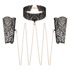 Кружевные наручники и воротник, черные Rosy Gold Lace Cuffs and Collar Black