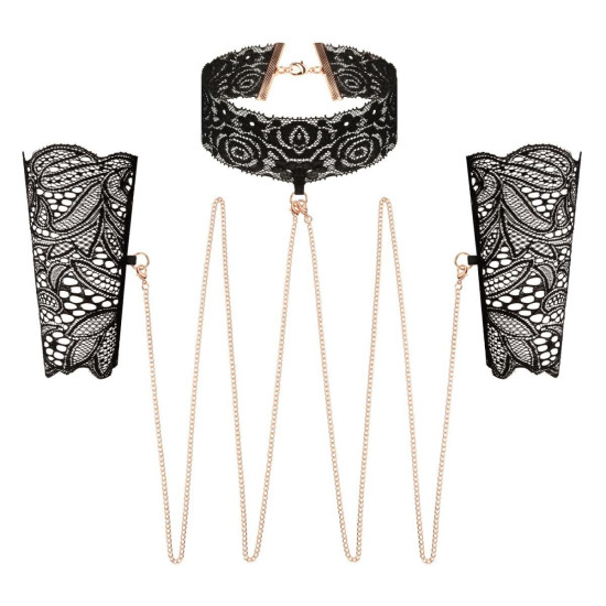 Кружевные наручники и воротник, черные Rosy Gold Lace Cuffs and Collar Black