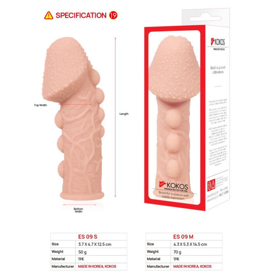 Потовщувальна насадка на член зі стимулюючим рельєфом Kokos Extreme Sleeve ES.09, S