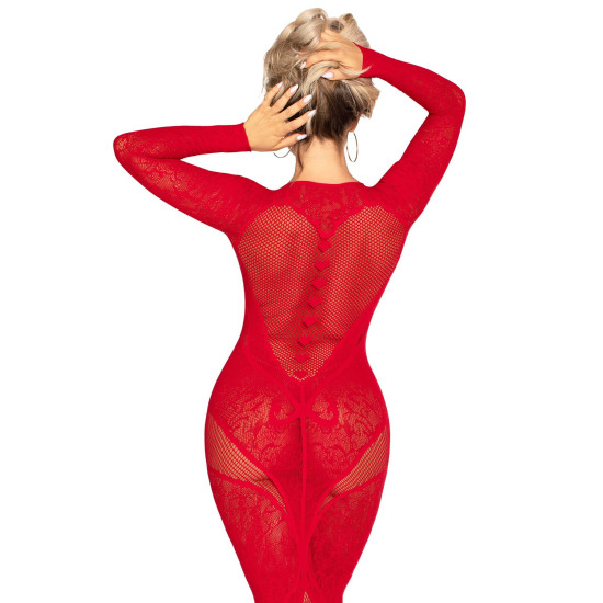 Облягаюча сукня в підлогу з мережива і сітки, червона Leg Avenue Lace and Net Bodycon Gown Red, One Size