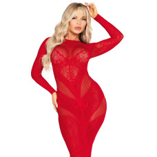 Облегающее платье в пол из кружева и сетки, красное Leg Avenue Lace and Net Bodycon Gown Red, One Size