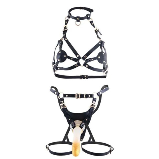 Упряж зі страпоном LOCKINK SEVANDA Queen Sheba Set with Golden Dildo