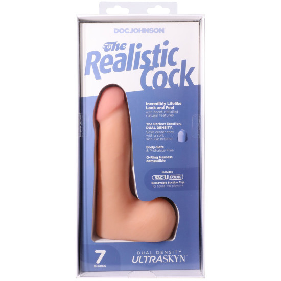 Фаллоимитатор с мошонкой, длина 17.8 см, ванильный Doc Johnson The Realistic Cock ULTRASKYN - 7 Inch with Balls Vanilla
