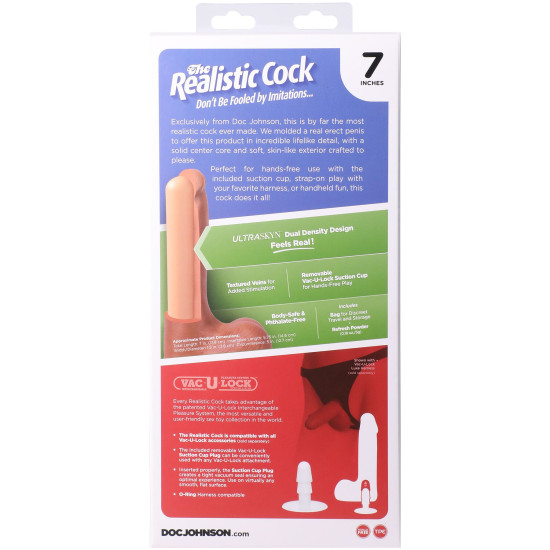 Фаллоимитатор с мошонкой, длина 17.8 см, ванильный Doc Johnson The Realistic Cock ULTRASKYN - 7 Inch with Balls Vanilla