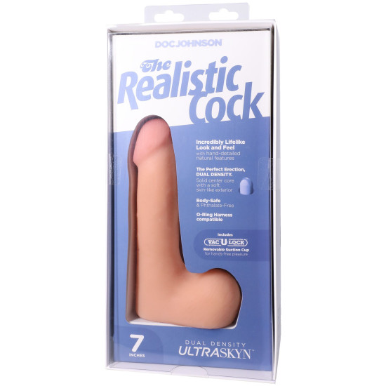 Фаллоимитатор с мошонкой, длина 17.8 см, ванильный Doc Johnson The Realistic Cock ULTRASKYN - 7 Inch with Balls Vanilla