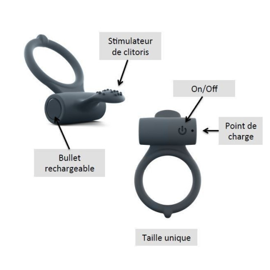 Ерекційне кільце з вібрацією і язичком зі щіточкою Dorcel Power Clit Plus, що перезаряджається