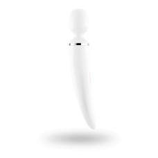 Вібромасажер у формі мікрофона, водонепроникний, біло-хромовий Satisfyer Wand-er Woman White/Chrome, XXL