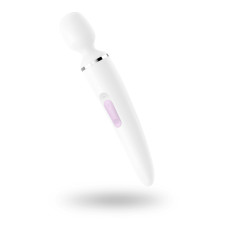 Вібромасажер у формі мікрофона, водонепроникний, біло-хромовий Satisfyer Wand-er Woman White/Chrome, XXL