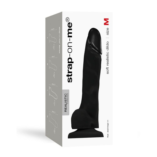 Реалістичний фалоімітатор, довжина 18 см, діаметр 3,8 см, чорний Strap-On-Me Soft Realistic Dildo Black, M