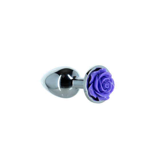 Металева анальна пробка з прикрасою у вигляді троянди, фіолетова Lux Active Rose Anal Plug Purple